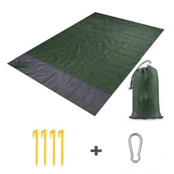 (Mörkgrön + Grå)Picknickmatta - Strandmatta - 200 x 210 - Picknickfilt - Vattenavvisande - Utematta - Vattentät - Fällbar
