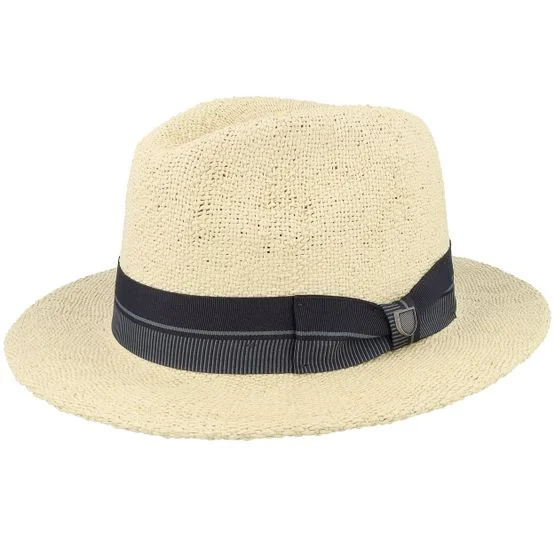 Brixton - Beige fedora Hat - Roma Fedora Natural/Black Straw Hat @ Hatstore