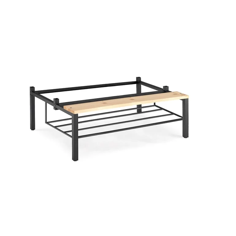 Bench seat with shoe rack for lockers CLASSIC/CURVE, W 800 mm, pine