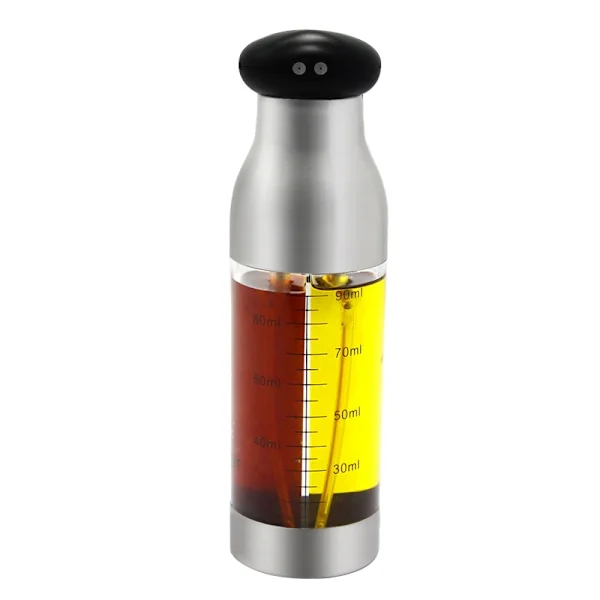 2-i-1 Oliespray til Madlavning, 90ml+90ml Dobbeltkammer Olie- og Eddikeflaske, Olivenoliedispenser til Airfryer Eddike