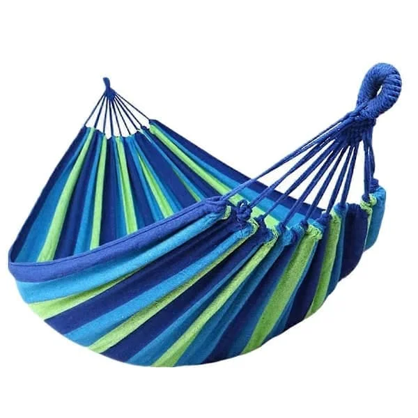 Dubbel brasiliansk hängmatta för 2, extra stor hängmatta i bomullsrep för uteplats, camping, trädgård, blågrön 260x150cm