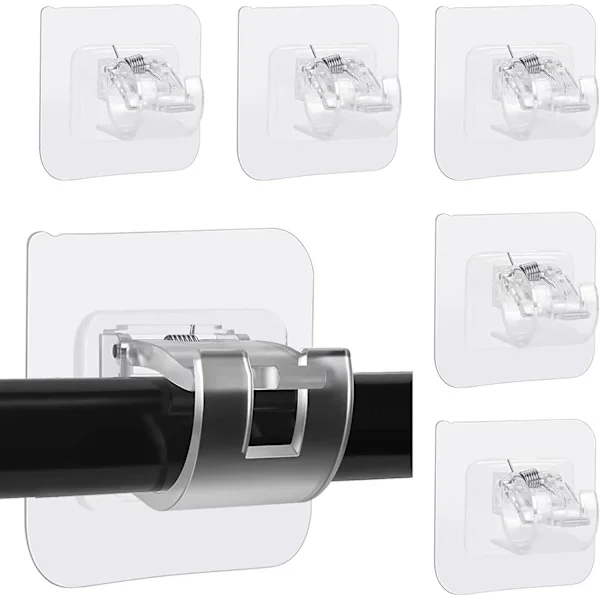6 Pcs Self-Adhesive Curtain Rod Holders, Adjustable No-Drill Curtain Rod Brackets, Curtain Rod Wall Mounts (Transparent)
