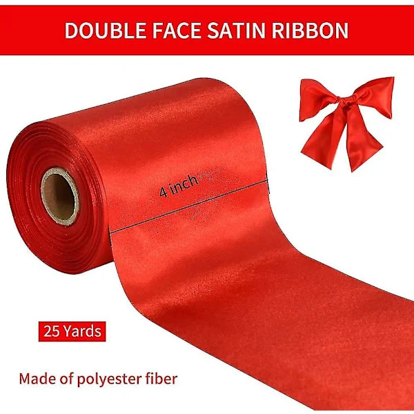 10 cm x 20 meter Bred Röd Satinband Solid Tyg Stort Band för Klippceremoni Kit Grand Opening Stolbåge Bord Hår Bilrosetter Sömnad Hantverk