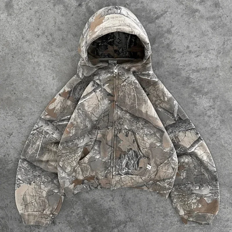 AliExpress - Y2K Retro Zip Up Hoodie Männer Camouflage Muster Zipper Sweatshirt High Street Hip Hop Streetwear Übergroßen Unisex Camo Hoodie