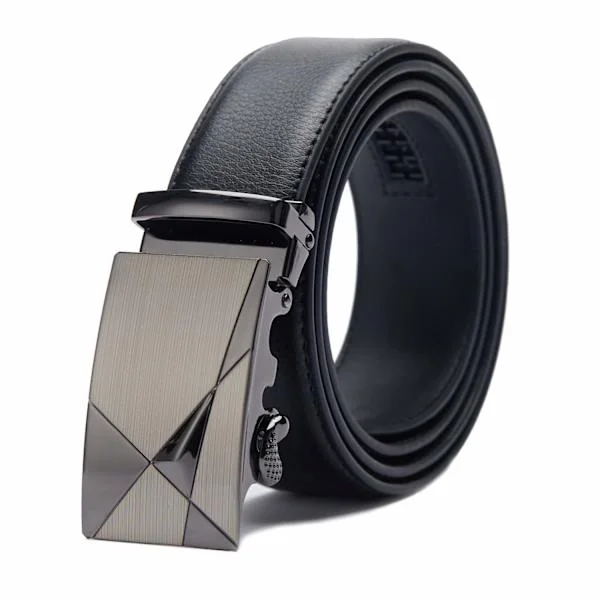 [PLEE] Men's Leather Belt Ratchet Automatic Buckle Business Suit Belt 35mm Wide Black Improved Material