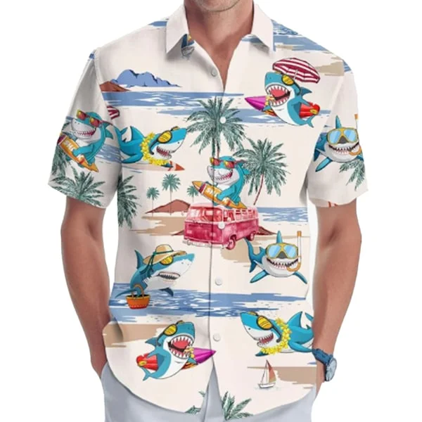 Herr Hawaiian Skjortor Casual Kortärmad Skjorta Tryckt Strand Tropisk Skjorta