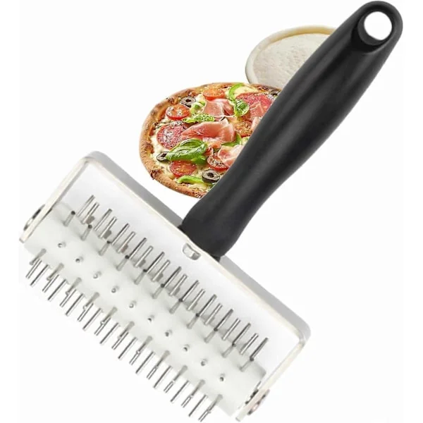 Pizzadejsrulle Pizzadejsbollar Rustfrit Stål Rulle Dejmaskine Hul Nål, Bærbar Tærtenål Hjulskærer, Kagerulle Dejhulmaskine