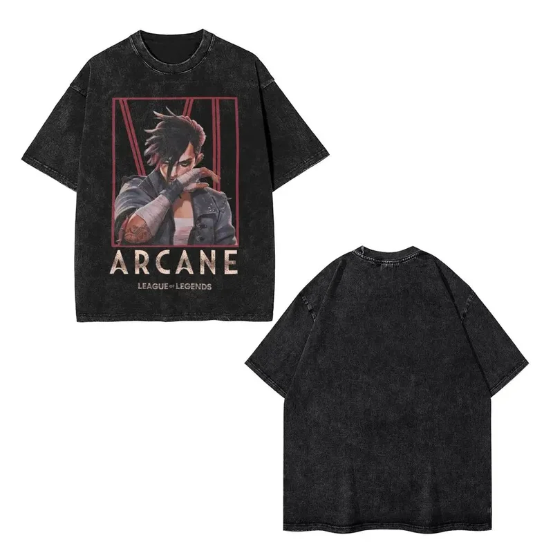 AliExpress - Vi Arcane rick Movie T Shirts, Vintage Washed T Shirt, Cotton, Leagued of ATIONS End, Popméthanol Tshirt for Men, Retro Casual Top Tees
