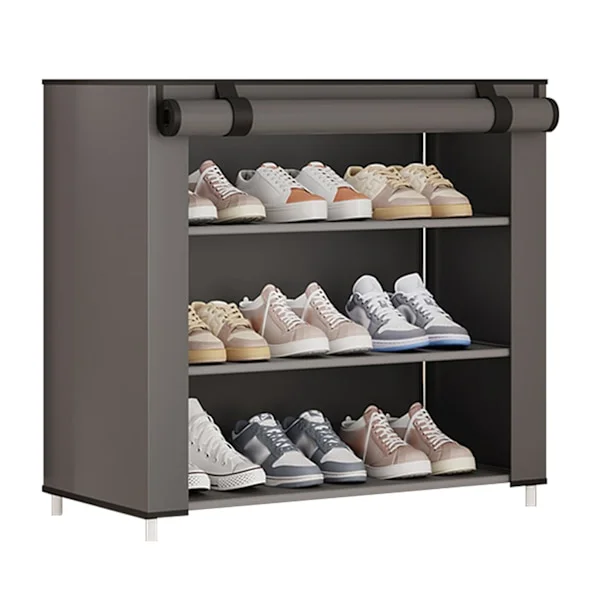 Shoe Rack with Dust Cover 4-Layer Multifunctional Shoe Rack Multi-use Wide Storage Rack for Shoes Grey