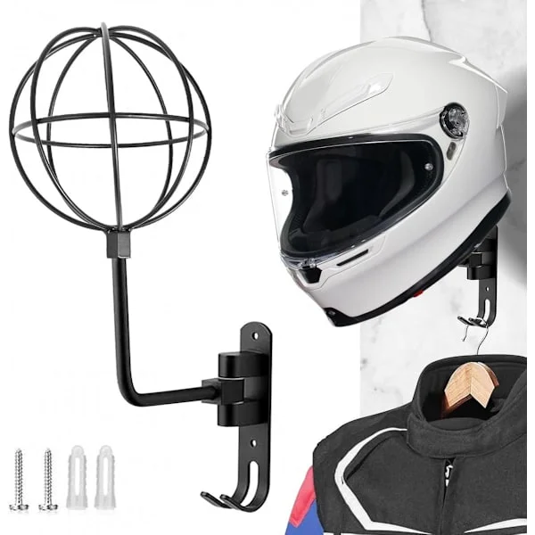 Helmet Rack, Wall Mounted Helmet Holder for Motorcycle and Bicycle, with Hook for Tactical Vest, Black