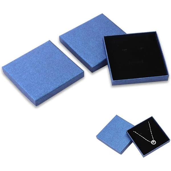(Blå) Smykkeskrin, 2 stk tomme gaveesker, 8 x 8 x 1,5 cm, liten gaveeske for halskjeder, øredobber, ringer, herre- og damesmykker