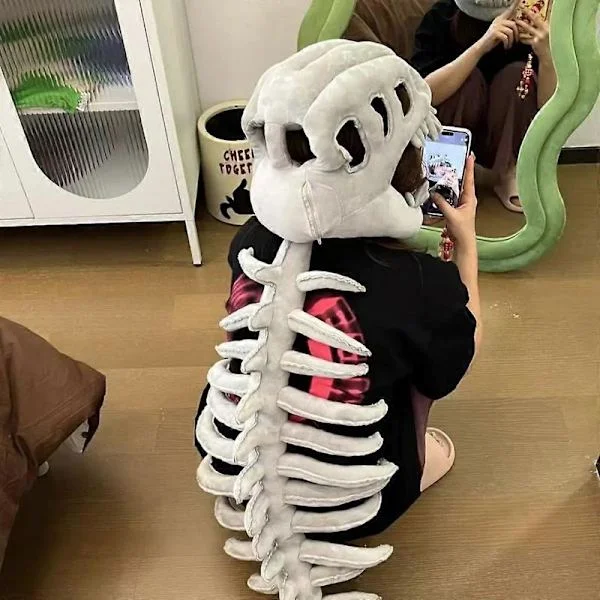 Dinosaur Bein Kostyme Plysjhatt Dinosaur Park Eksoskjelett Plysjleketøy Halloween Valentinsgave for Barn Voksne
