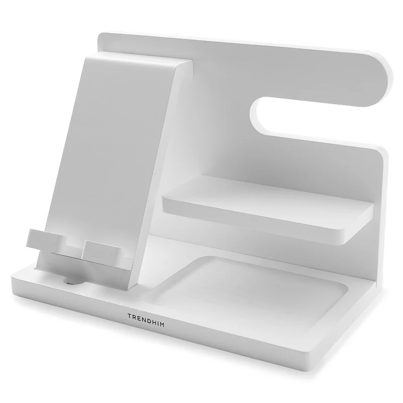 White Wood Phone Stand and Desk Organiser for Men - Watch boxes