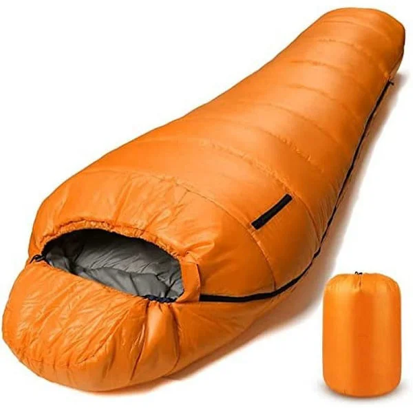 Hydrofobisk dunsovepose til voksne - Let og kompakt 4-sæsoners mumiepose til backpacking, camping, bjergbestigning og