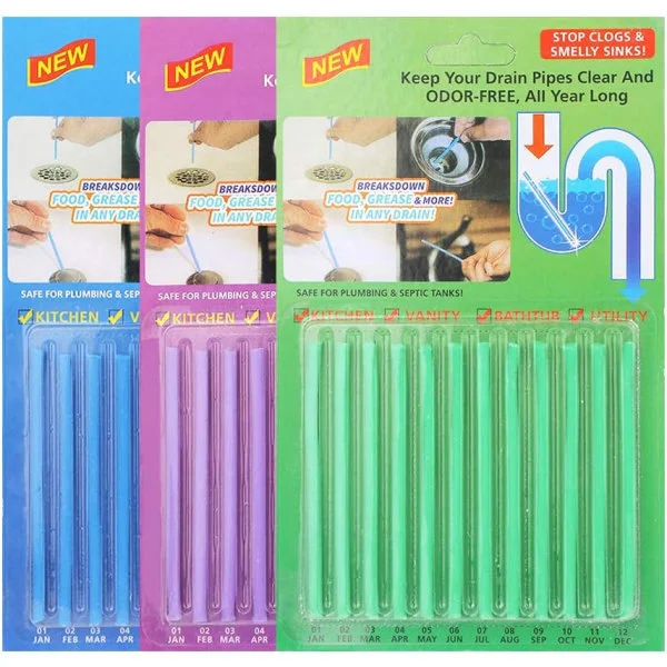 36 avløpsrensepinner Sani Sticks Deodoriserende pinner for kjøkken, avløp, badekar (6 farger sendes tilfeldig)