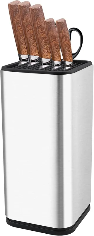 Empty Knife Block for Kitchen - Stainless Steel Knife Holder for More Than 8 Knives - Large Kitchen Knife Stand - Kitchen Knife Holder - Empty Knife