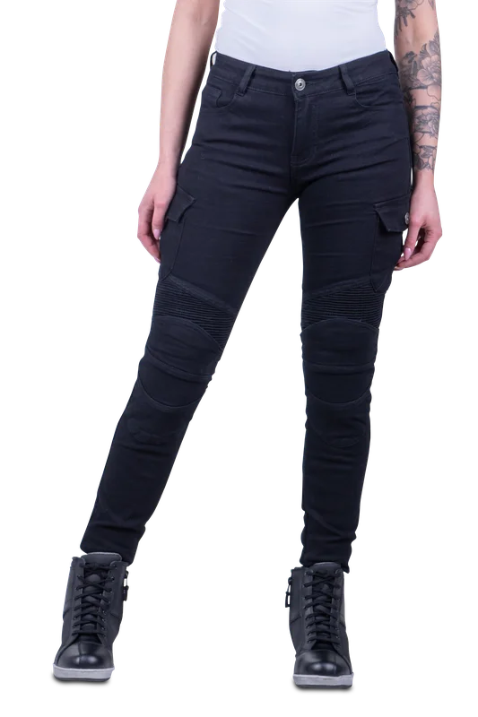 Pantaloni Moto Donna Course Wasteland Rinforzati in Aramide Slim Fit Nero W26 x L30