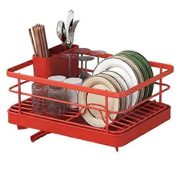Dish Rack Large Capacity Non-Slip Design Stable Automatic Drainage Easy to Install Space-Saving Dish Rack for Kitchen Counter Red Red Red