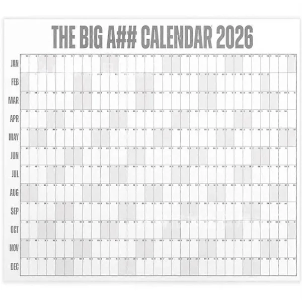 Den Store Røv Kalender 2026 - Overdimensioneret Vægkalender med Pen & Klistermærker, 2026 Månedlig Planlægger til Hjemmekontoret, 33x43 Tommer