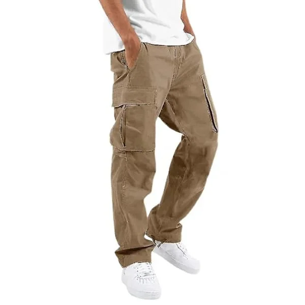Miesten monifickahousut, tilavat työhousut, khaki khaki M