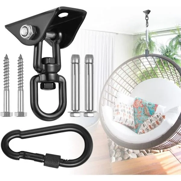 [13R]360° Swivel Hammock Chair Ceiling Mount, Swing, Suspension, Hook with Screws for Concrete, Wood, Playground, Porch, Trapeze Seat, Yoga
