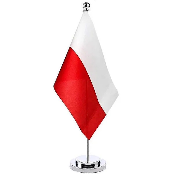 14x21cm Mini Flagg av Polen Banner Møte Styrerom Bord Skrivebord Stativ Rustfritt Stål Stang Polsk Flagg Nasjonal Design
