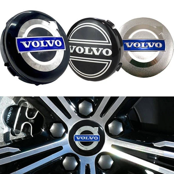 4-pack - Volvo Navkapslar / Hjulnavemblem - Bil 70 64mm Grå
