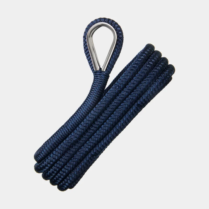 Festmacher / Festmacherleine mit rostfreier Kausche NOCK Långedrag, 16-fach geflochtenes Polyester, Ø12 mm, 2 Meter, marineblau - Boot