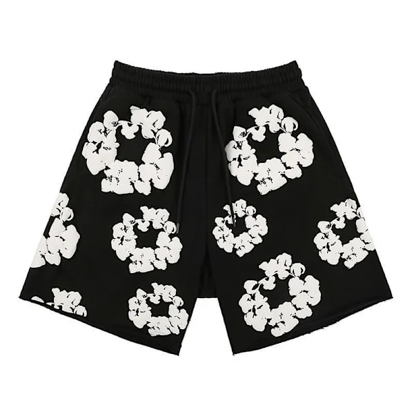 Denim Tears Herre Dame Street Style Hip Hop Casual Shorts Svart