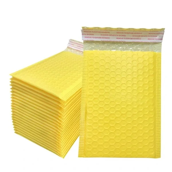 50 stycken rosa bubbelpåsar, vadderade kuvert, bubbelfodrade polymailer-påsar för fraktförpackning, självhäftande, gula-50st 18*23cm