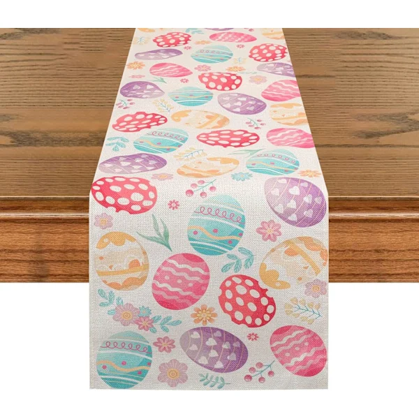 Easter Egg Table Runner, Easter Decorations, Easter Tablecloth 72 Inch Long, Cute Spring Holiday Kitchen Farmhouse Table Runner for Home Party 