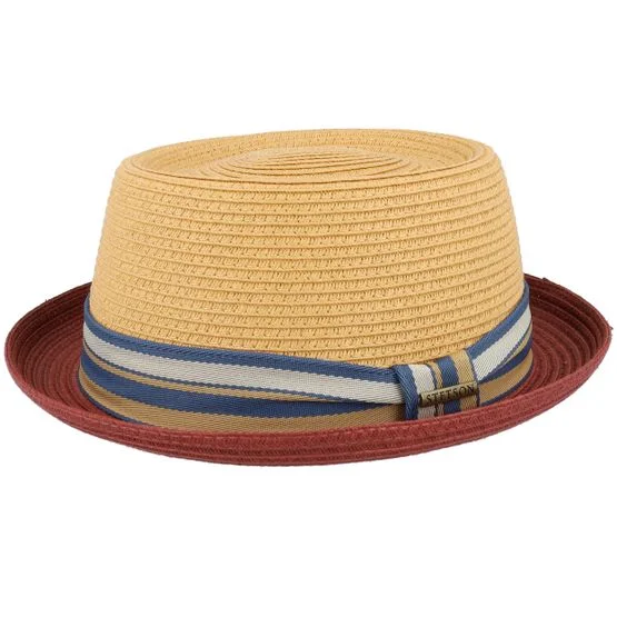 Stetson - Beige straw Hatt - Toyo Red/Beige Pork Pie Straw Hat @ Hatstore