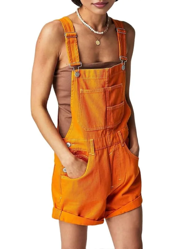 [LD]Dame denim overalls sommer afslappet løse justerbare overalls denim overalls orange M Orange