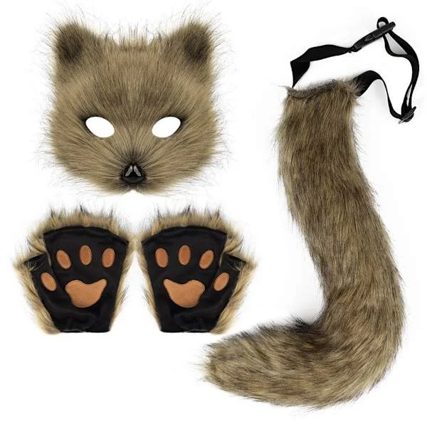 Kuuma tarjous edulliseen hintaan! Therian Paws Furry Mask & Tail Set Pörröinen kissanaamio Halloween-juhlat Asu - Iloinen