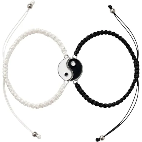 Yin Yang Pararmbånd med forbundet hjertevedhæng Matchende venskabsarmbånd til afstand Justerbart gave sæt til ham og hende