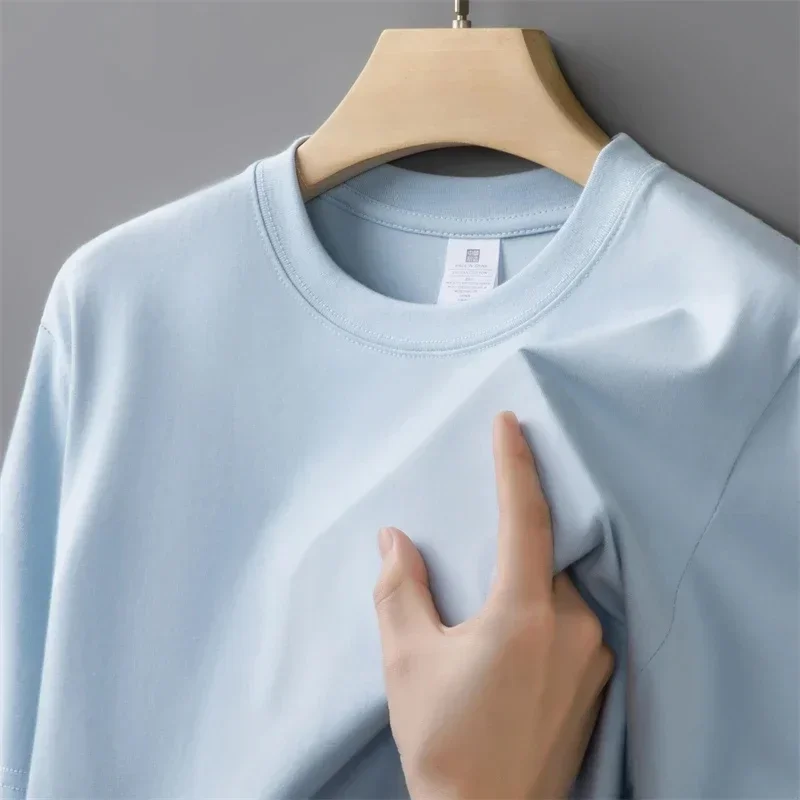 AliExpress - 230g hommes surdimensionné épais col rond T-shirt été à manches courtes T-shirt pur coton dessus de couleur unie décontracté polyvalent T