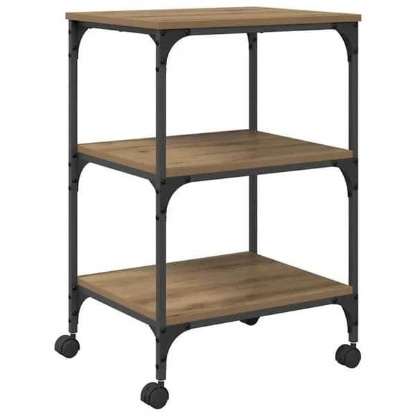 Bärbar skrivare stöd - vidaXL - Hantverks ek - 50x41x75 cm - Tre nivåer - Hjul med lås