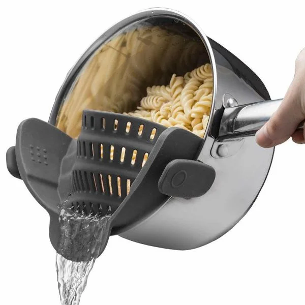 Silicone Pasta Strainer with Handle Clip-on Design For Pots Pans Bowls Dishwasher Safe Kitchen Drain Strainer