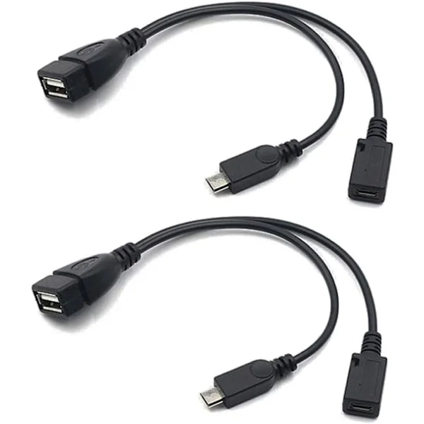 AuviPal 2 in 1 Micro USB - USB -sovitin (OTG-kaapeli + virtakaapeli) FireStickille, Playstation Classicille ja muille - 2 pakkausta