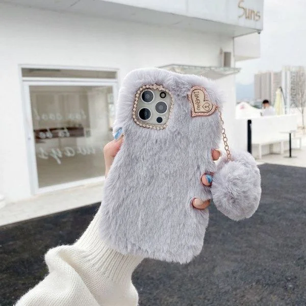 I Love You Hjärta Fluffigt Skal till Ljusgrå iPhone 13 Pro