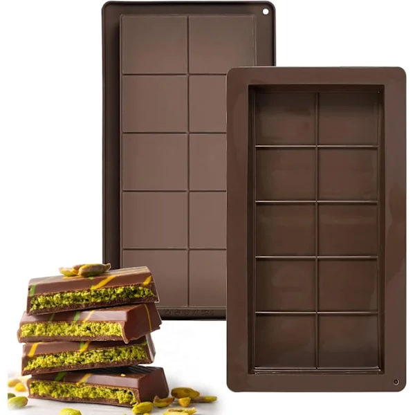 stk. chokolade cookieforme, silikone Dubai chokolade cookieforme, dybe let-udløsende chokoladeforme, 10 rum non-stick slikforme (brun)