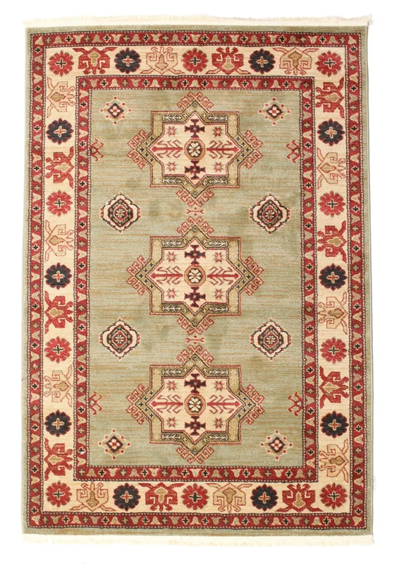 Marivan Kazak Licht Groen/Crème Beige Klein Oeko-Tex Vloerkleed