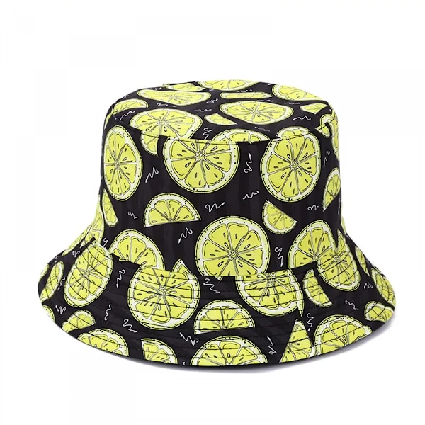Frukt hatt unisex trykt bøttehatt, sommer reise bøttehatt, Frukt trykt bøttehatt, sammenleggbar strand solhatt