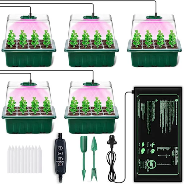 Seed Starter Tray with Grow Light, 5-Pack Seed Starter Kit with Heating Mat, Seedling Trays with Timing Control
