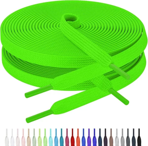 2 par flade snørebånd til sneakers, 8 mm brede snørebånd til sneakers i 27 farver, flere længder til personer 23 Neongrøn (2 par) 137 cm