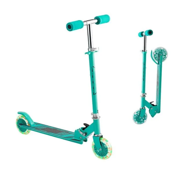 Sparkcykel för Barn från 3 År-Duoku-Utrustad med Ljusande Hjul, Justerbart Styre, Halkfritt Platta, Grön