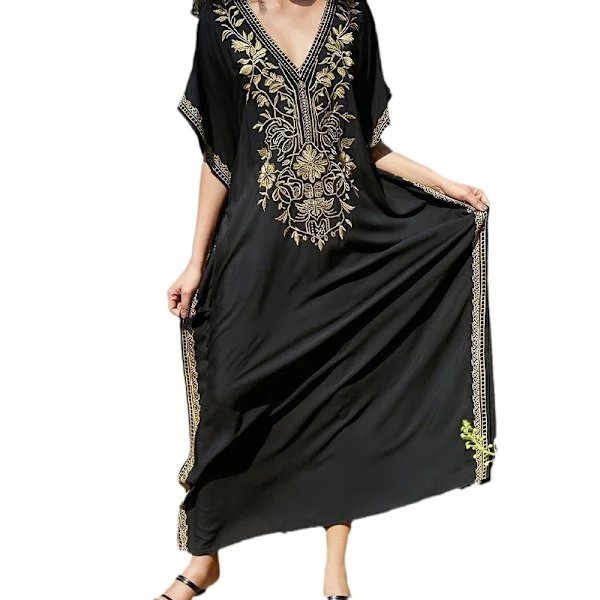 Plus Size Cardigan Strandkjole med Snøring for Kvinner – Lang Svart Badedrakt Maxi Kjole med V-hals – Lett Sommer Resort Wear for Basseng, Cruise