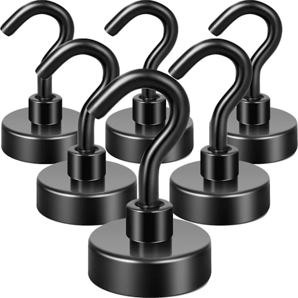 6-pack Svarta Magnetiska Krokar - Extra Starka Magnetkrokar för Kylskåp, Kryssning och Grill - Gravitationsmagnetiska Hängare för Kök, Stuga och
