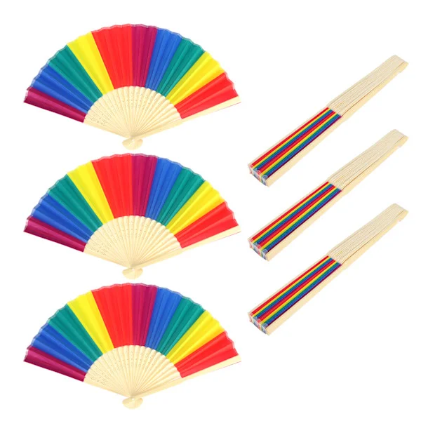 6 kpl 21 cm Retro-tyyliset käsikäyttöiset tuulettimet bambukehyksellä sateenkaaren väriset taittuvat tuulettimet koristeluun
