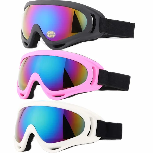 Skibriller for barn og voksne 3-pakning for snowboard (svart, rosa, hvit)-FY-